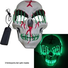 Pandoli Kumandalı Koyu Yeşil Renk Neon LED Işıklı Beyaz Iskelet Maske 1 Adet Hallow Retro