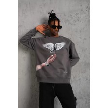 ModaSize Erkek Güvercin Baskılı Sweatshirt - Gri