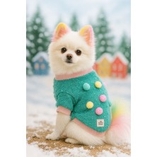 Turkuaz Cırtcırtlı Arkası Ponpon Detaylı Köpek Üstü