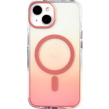StilStoreTr iPhone 14 Kılıf M-Safe Şarj Özellikli Transparan Renk Geçişli Stsr Toros Kapak - Rose Gold
