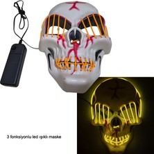 Pandoli Kumandalı Sarı Renk Neon LED Işıklı Beyaz Iskelet Maske 1 Adet Hallow Retro
