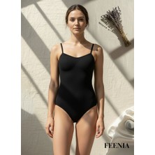 Feenia Corsety Siyah Bir Beden Incelten Dikişsiz Ince Askılı Slip Body Korse