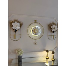 MetaQuartz Aksesuar Premium Gold - Çark Pırlanta - Kırılmaz Camlı - Modern Dekoratif Metal Duvar Saati