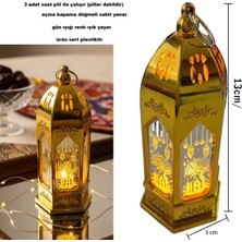 Pandoli 13X5 cm Gold Altın Renk Mika Malzeme Ramazan Kandili Gün Işığı LED Fener 1 Adet