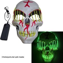 Pandoli Kumandalı Açık Yeşil Renk Neon LED Işıklı Beyaz Iskelet Maske 1 Adet Hallow Retro