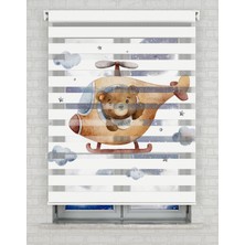 BRIGHTCOVER Kahverengi Helikopter ve Sevimli Ayıcık Baskılı Zebra Perde - Gece Gündüz - Bebek Odası Perdesi | Kokusuz Mürekkeple Basılmış  Zebra Perdeler ile Sende Tarzını Yansıt! | 1 Dakikada Pratik Montaj
