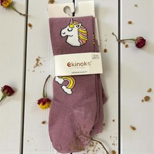 Ekinoks Unıcorn Koton Dikişsiz Kaymaz Tabanlı Kız Çocuk Külotlu Çorap - RYZEÇ004 - Gül Kurusu - 1 - 2  Yaş Gül Kurusu