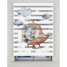 BRIGHTCOVER Kahverengi Helikopter ve Sevimli Fil Baskılı Zebra Perde - Gece Gündüz - Bebek Odası Perdesi | Kokusuz Mürekkeple Basılmış  Zebra Perdeler ile Sende Tarzını Yansıt! | 1 Dakikada Pratik Montaj