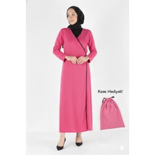 Plistre 1998_Pratik Yandan Bağlamalı Kruvaze Biye Kuşaklı %100 Pamuk Kumaş Tesettür Namaz Elbisesi