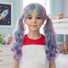 Pandoli Halloween Harley Quinn Karışık Renkli Uzun Parti Peruğu 60 cm Çocuk