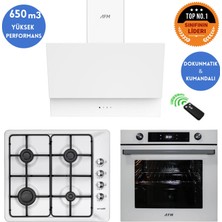 Eminçelik ve Afm Tech Markalı / Rove Turbolu Emaye Ocak Beyaz Ankastre Set (31 221 + FM7701+FM3401)