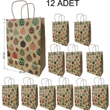 Pandoli Saplı Kraft Yılbaşı Hediye Çantası Poşeti 26X33 cm 12 Adet Cici Toplu