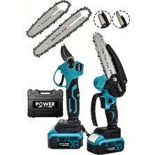 Power Black Germany 2 Li Set 18V 1.5 Ah Çift Akülü Çelik Şanzıman Şarjlı Dal Budama Makası & Testeresi