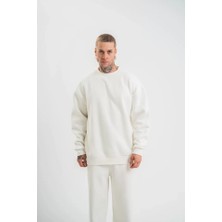 ModaSize Uzun Kol Bisiklet Yaka Basic Sweatshirt - Beyaz