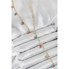 Inure Jewelry Pirinç Asorti Kalp Model Gold Renk Zirkon Taşlı Y Kolye