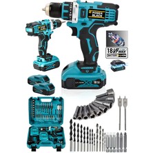 Power Black Pro Germany Technology Şarjlı Matkap Çelik Şanzuman Çift Akülü Li-On Batarya 30 Parça Powerblack