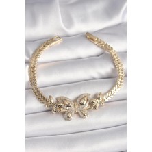 Inure Jewelry Pirinç Gold Renk Zirkon Taşlı Kelebek Model Kadın Bileklik