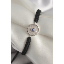 Inure Jewelry Pirinç Gümüş Renk Zirkon Taşlı Nazar Boncuk Işleme Makrome Asansörlü Model Kadın Bileklik