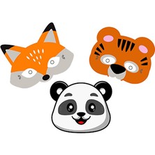 Pandoli Gösteri Için Hayvanlar Alemi Lastikli Çocuk Karton Maskesi Gözlük 3 Adet