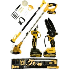 Power Black Profesyonel 3'lü Set 21V Teleskopik Bağ Makası & Çim Biçme Makinesi & Budama Testeresi