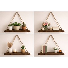 Mighty El Yapımı Halatlı Duvar Rafı – Kahve Renk Masif Ahşap (40 Cm)