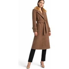 Esin Giyim Aurora Kürk Yakalı Kaşe Kaban