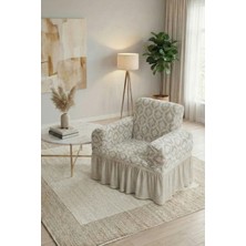 KUTLALE Jakarli Osmanlı Desen Tek Kişilik Koltuk, Kanepe, Çekyat Örtüsü, Etekli, Streç, Esnek, Lastikli, 1 Kişilik Koltuk Kılıfı