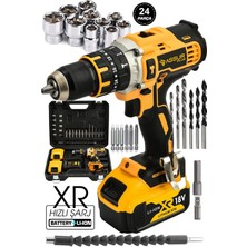 Assur Plus Darbeli Matkap 58VF 5AH Sjs Çift Metal Şanzuman Çift Akülü Şarjlı Darbeli Matkap 24 Parça Set