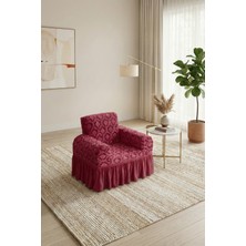 KUTLALE Jakarli Osmanlı Desen Tek Kişilik Koltuk, Kanepe, Çekyat Örtüsü, Etekli, Streç, Esnek, Lastikli, 1 Kişilik Koltuk Kılıfı