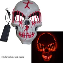 Pandoli Kumandalı Kırmızı Renk Neon LED Işıklı Beyaz Iskelet Maske 1 Adet Hallow Retro