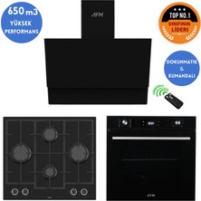 Ferre ve Afm Tech Markalı / Velvo Turbolu Siyah Dijital Ankastre Set (LN385 + FM7700 + FM3400)