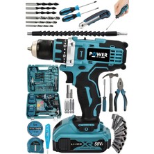 Power Black Poweblack Pro Germany Technology 58VF 5AH Çelik Mandren Çift Akülü Vidalama Şarjlı Matkap Seti