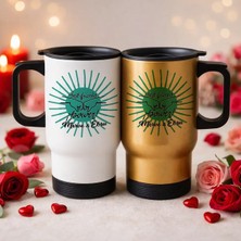 Bk Gift Kişiye Özel Best Friend Tasarımlı 2’li Kulplu Beyaz&gold Çelik Termos Mug 450 ml -1 Arkadaşa Hediye En Iyi Arkadaş Termos Seti