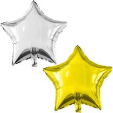 Pandoli Yıldız Şeklinde Gümüş ve Altın Renk 45 cm Folyo Balon 2 Adet Ramazan Retro Disko Yılbaşı
