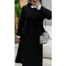 Semra İlhan Yumuşak Dokulu Peplum Düğmeli Triko Hırka Siyah