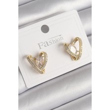 Inure Jewelry Pirinç Gold Renk Zirkon Taşlı Kalp Model Kadın Küpe