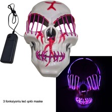 Pandoli Kumandalı Mor Renk Neon LED Işıklı Beyaz Iskelet Maske 1 Adet Hallow Retro