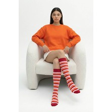 MODA1001 Kadın Çemberli Premium Dizaltı Çorabı  - Kırmızı Kırmızı