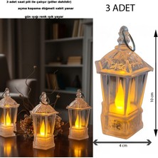 Pandoli Ramazan Temalı Şeffaf Kandil Şeklinde LED Gün Işığı Renkli Plastik Pilli Mum 10 cm 3 Adet