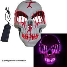 Pandoli Kumandalı Pembe Renk Neon LED Işıklı Beyaz Iskelet Maske 1 Adet Hallow Retro