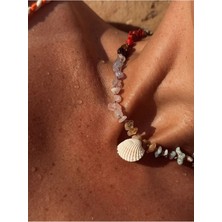 CAPO By Aytaç Yamaç Istiridye Detaylı Bej Ipli Doğaltaş Çakra Kadın Kolye