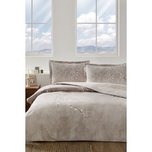 Özdilek Ranforce -White Sakura Bej- Lastikli Çarşaflı Çift Kişilik Nevresim Takımı