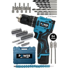 Power Black Power  Black  12V 1.5AH Metal Şanzıman 13MM Çelik Mandrenli Kömürsüz  Matkap Akülü Vidalama 84 Parça
