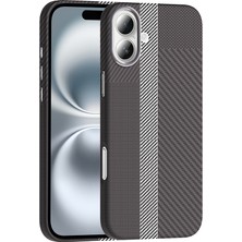 StilStoreTr iPhone 16 Plus Kılıf Magsafe Şarj Özellikli Karbon Fiber Görünümlü Stsr Gros Kapak - Gri-Siyah