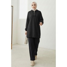 İlkimay.com Kapüşonlu Oysho Tunik Pantolon Ikili Takım 1676 - Siyah