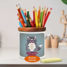Asilmeydan Kişiye Özel Fotoğraf Baskılı Kedi Ahşap Seramik Kalemlik - 3694