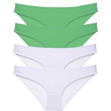 Çamaşır Kenti 4 Adet Eko Set Likralı Kadın Slip Külot Yeşil Beyaz