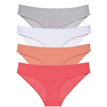 Çamaşır Kenti 4 Adet Süper Eko Set Likralı Kadın Slip Külot Gri Beyaz Pudra Fuşya