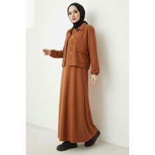 İlkimay.com Elmina Ceket Elbise Scuba Ikili Takım 1673 - Taba