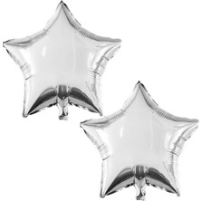 Pandoli Yıldız Şeklinde Gümüş Renk 45 cm Folyo Balon 2 Adet Ramazan Retro Disko Yılbaşı